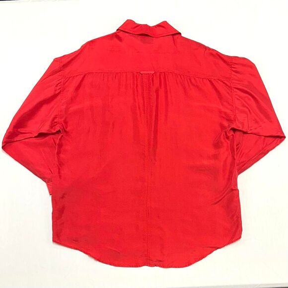 VTG 90s Croquet Club 100% Silk Red Button Up Blouse Sz M Retro Closet Staple - Picture 6 of 6